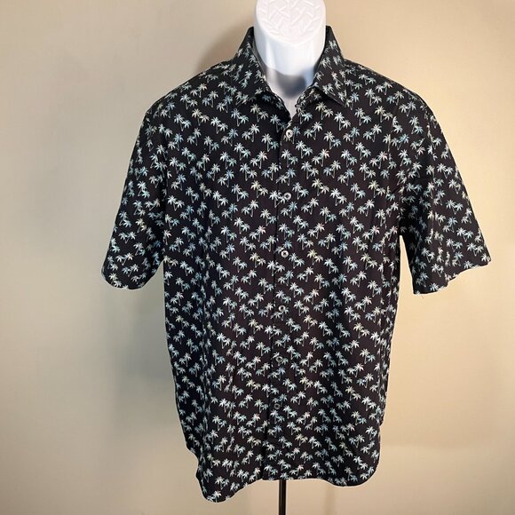 BUGATCHI Men's black with palm trees Comfort Stretch short sleeve shirt Large L - Picture 5 of 5